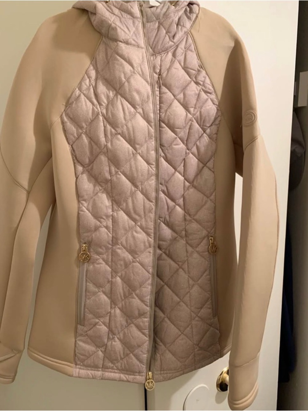 Michael Kors Beige Quilted Hooded Puffer Jacket